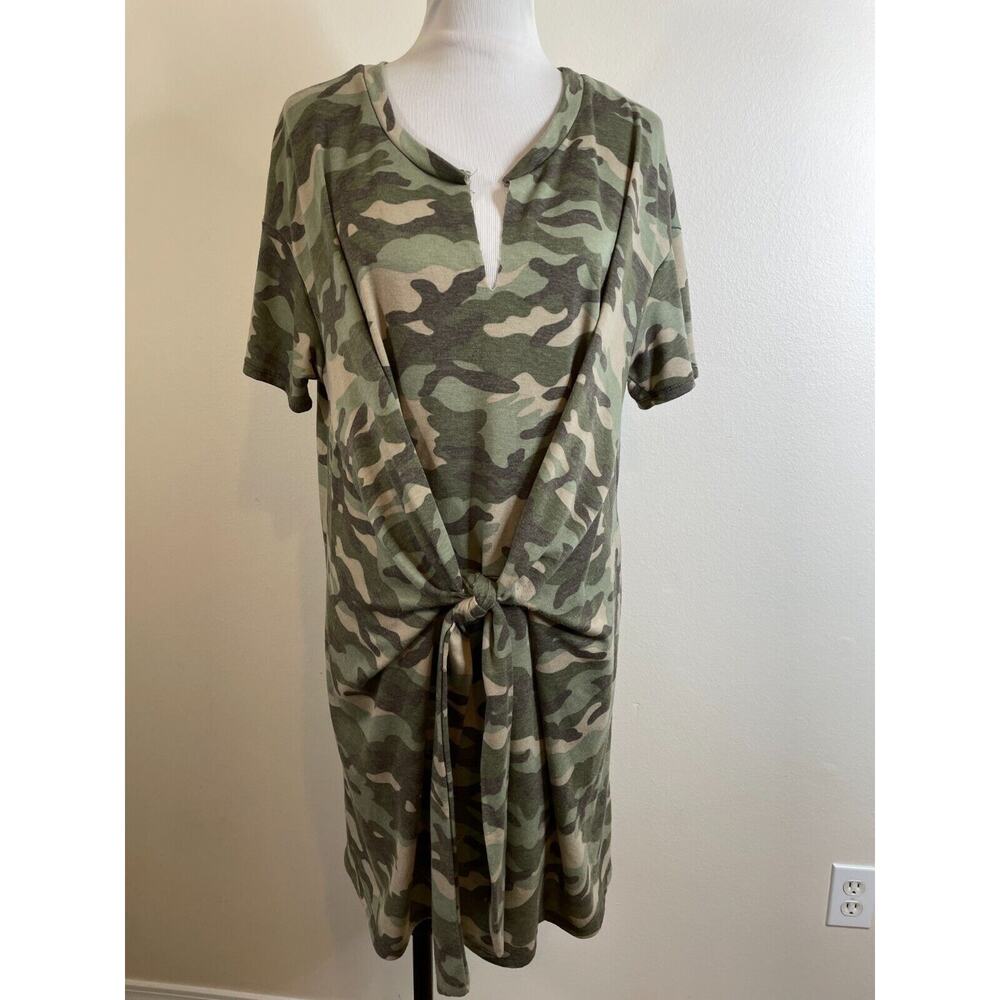 A Beautiful Soul Womens Shift Dress Size XL Green Camo Front Tie Stretch